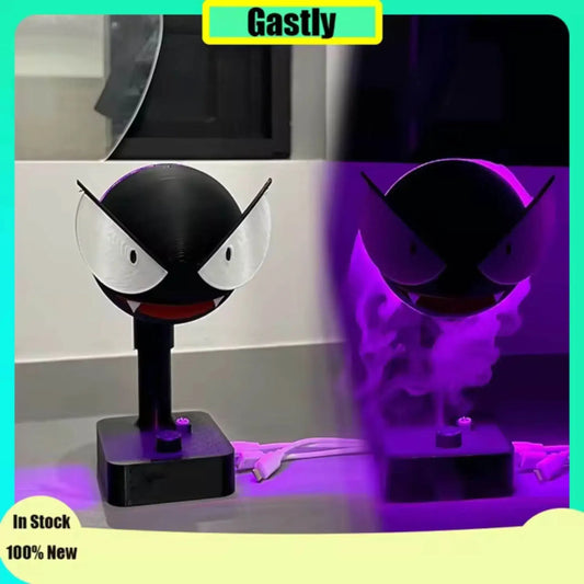 Gastly-inspired LED humidifier with mist and purple lighting on a countertop