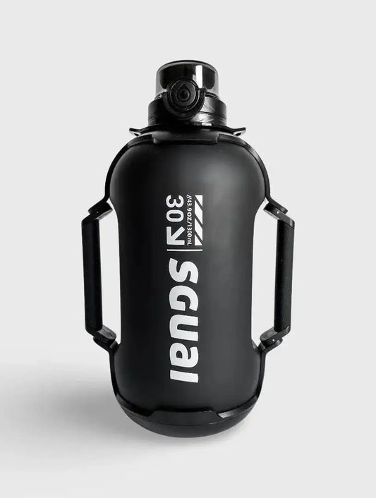 Black 3.0L water jug with dual handles and flip-top lid, fitness hydration bottle