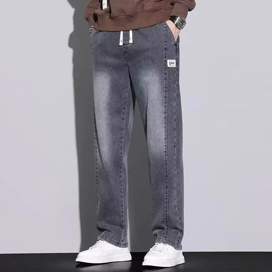 Men’s Vintage Elastic Waist Jeans | Comfortable Straight Leg Denim Pants of Strike Algo - Strike Algo