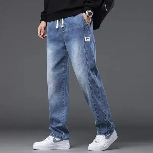 Men’s Vintage Elastic Waist Jeans | Comfortable Straight Leg Denim Pants of Strike Algo - Strike Algo