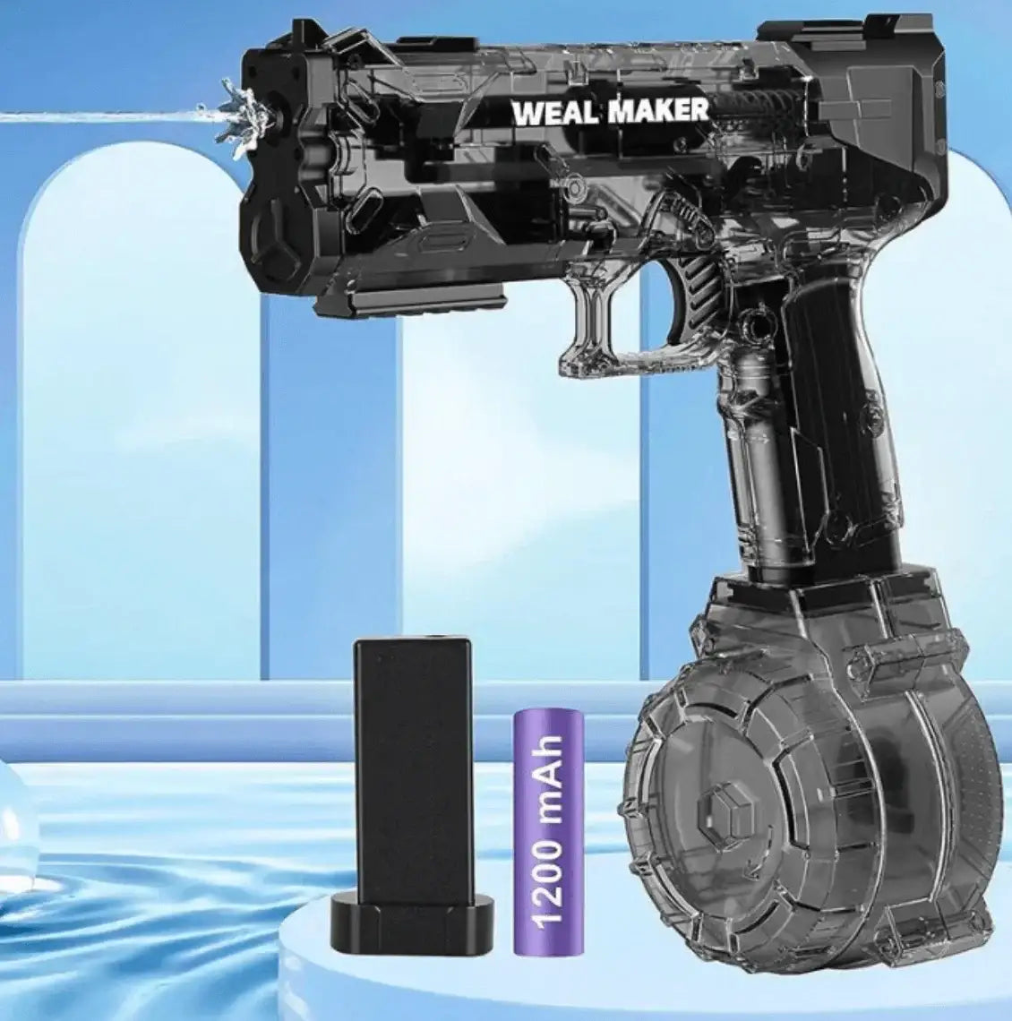 Transparent electric gel blaster toy gun with 1200mAh battery and drum magazine attachment