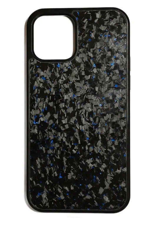 Black phone case with blue and gray speckled pattern, protective smartphone cover