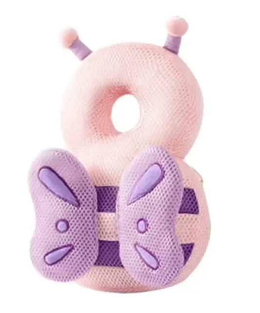 Pink and purple butterfly-shaped baby pillow with antennae, soft plush cushion design