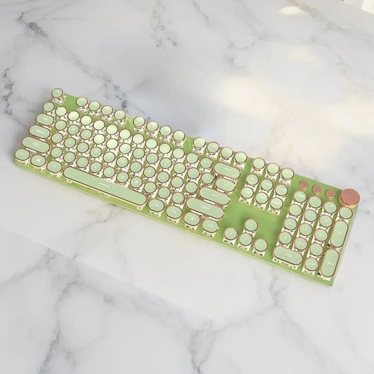 TISHLED retro mechanical gaming keyboard (Matcha Green) — 104-Key NKRO, White LED, Volume Knob, USB-C - Strike Algo