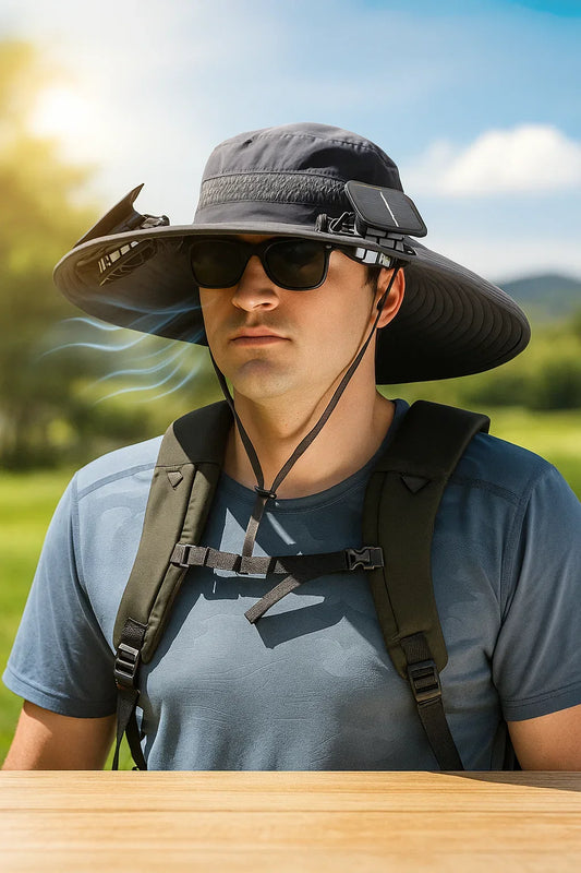 Solar-Powered Fan Sun Hat with Dual Fans – UPF 50+, Rechargeable & Adjustable - Strike Algo