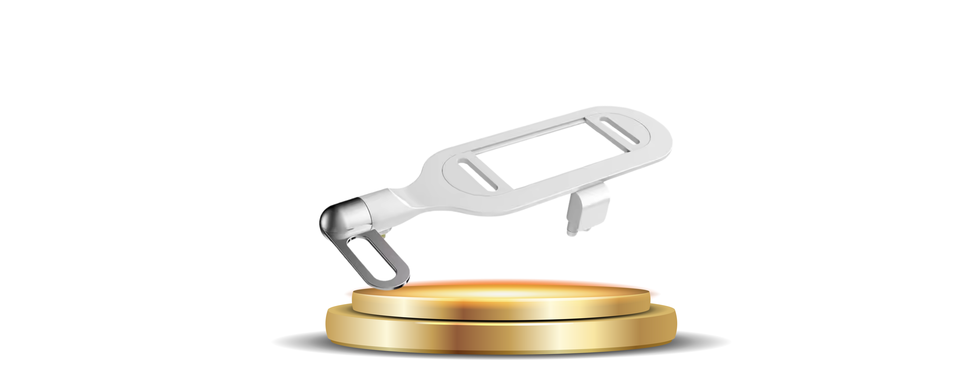 Bidet attachment with labels for feminine wash, rear wash, nozzle guard, and eco design on a pedestal.