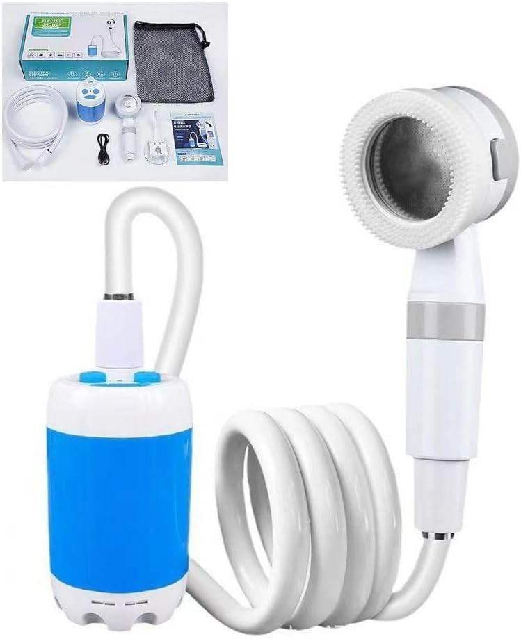 Portable electric water pump and cleaning shower kit with hose and accessories