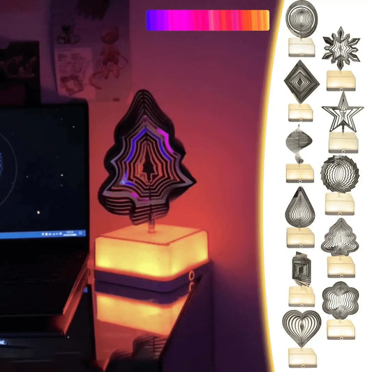 Color-changing LED acrylic night light with geometric and holiday-shaped panels, ambient decor options.