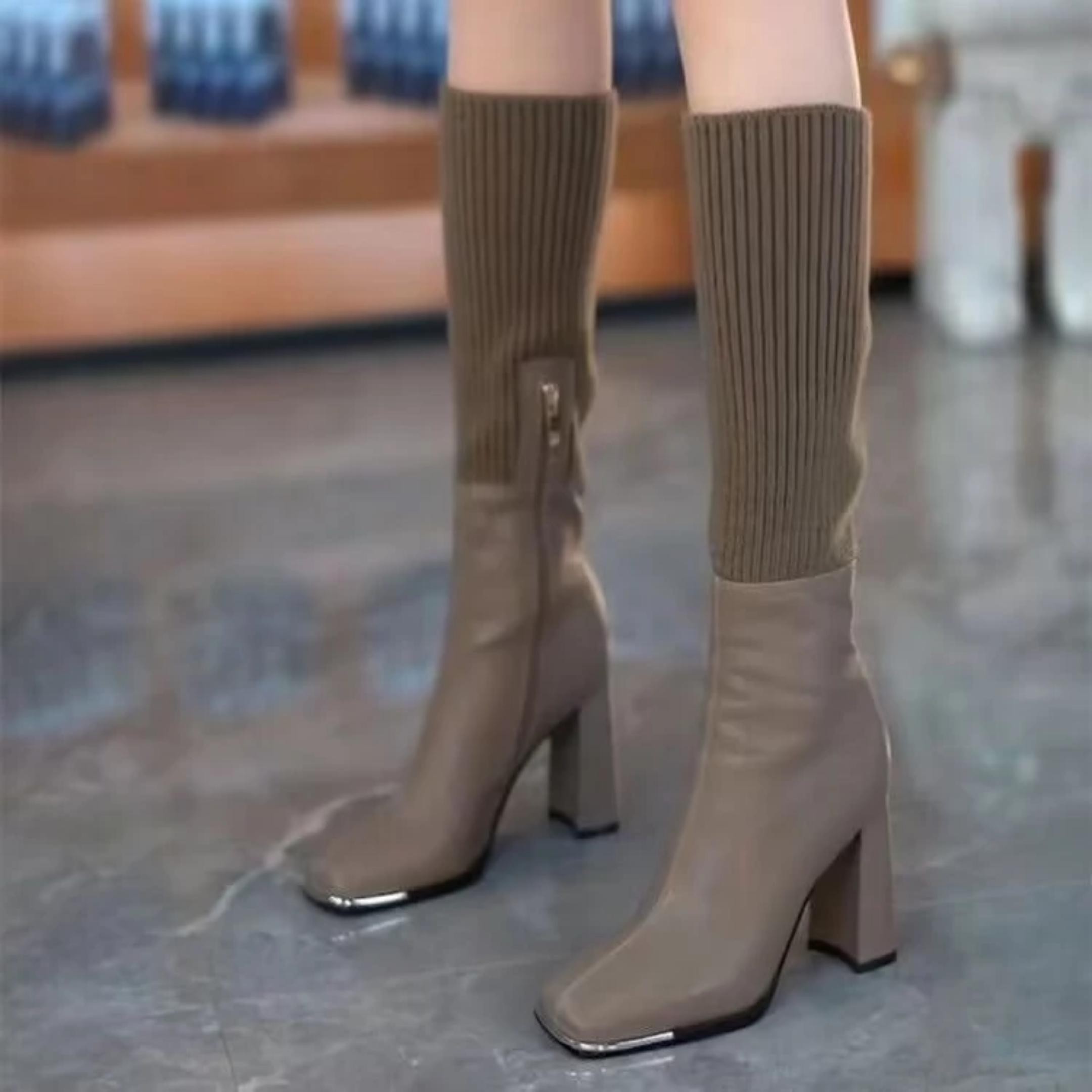 Women's Chunky Knitted High Heel Boots