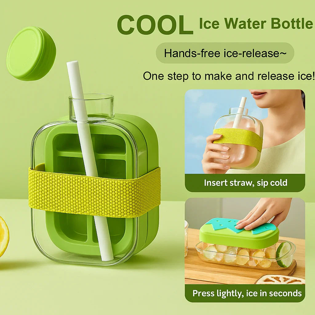 Portable Ice Cube Bottle with Straw – Press to Release, Leak proof, BPA-Free - Strike Algo