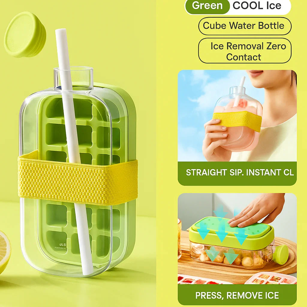 Portable Ice Cube Bottle with Straw – Press to Release, Leak proof, BPA-Free - Strike Algo
