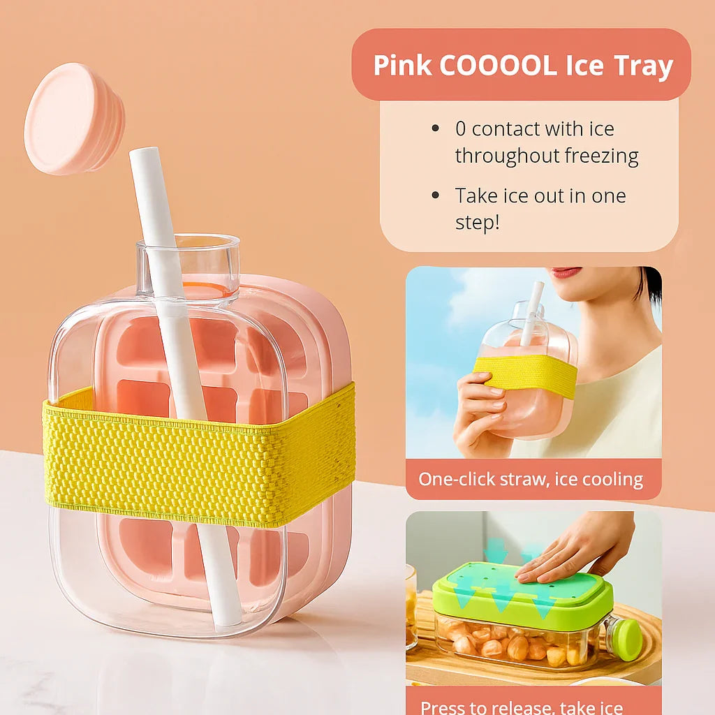 Portable Ice Cube Bottle with Straw – Press to Release, Leak proof, BPA-Free - Strike Algo