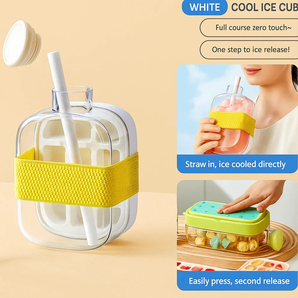 Portable Ice Cube Bottle with Straw – Press to Release, Leak proof, BPA-Free - Strike Algo