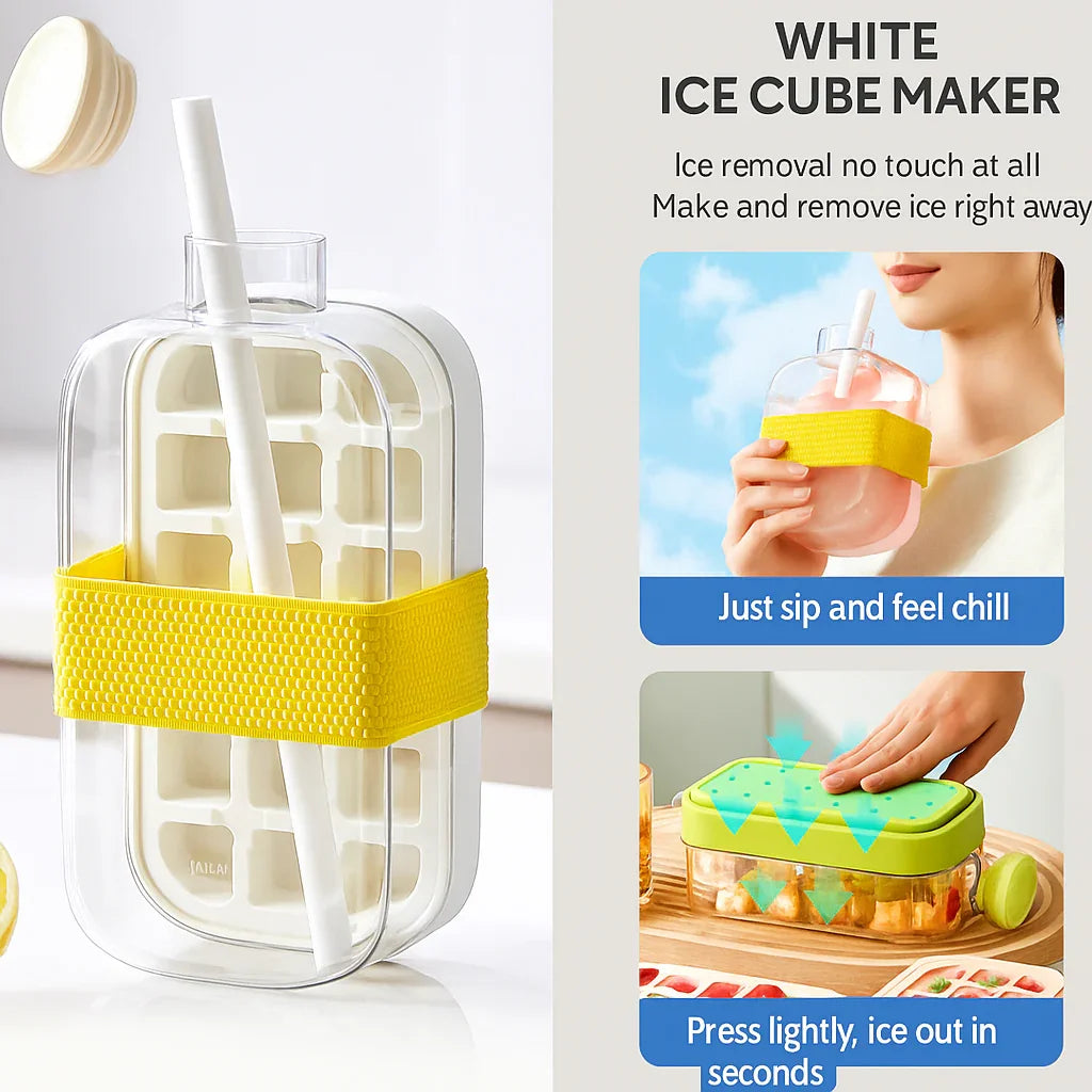 Portable Ice Cube Bottle with Straw – Press to Release, Leak proof, BPA-Free - Strike Algo
