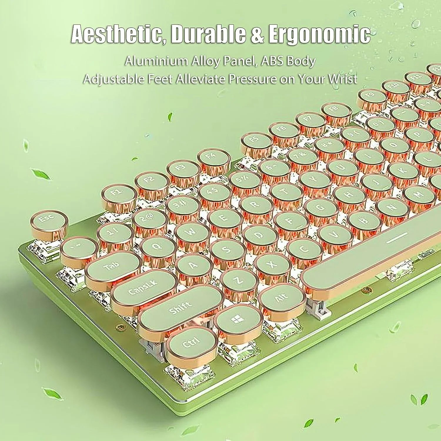 TISHLED retro mechanical gaming keyboard (Matcha Green) — 104-Key NKRO, White LED, Volume Knob, USB-C - Strike Algo