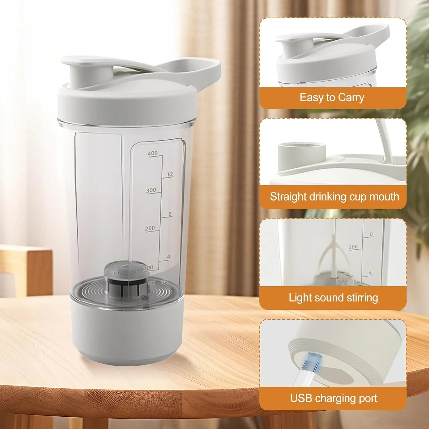 Premium Electric Protein Shaker Bottle, Made with Tritan - BPA Free - 14 oz Vortex Portable Mixer Cup/USB Rechargeable Shaker Cups for Protein Shakes - Strike Algo