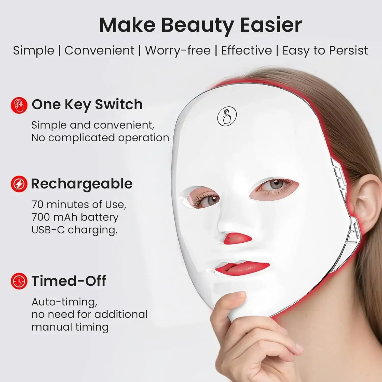 7-Color LED Red Light Therapy Face Mask — Cordless, 90 LEDs, One-Touch Control - Strike Algo