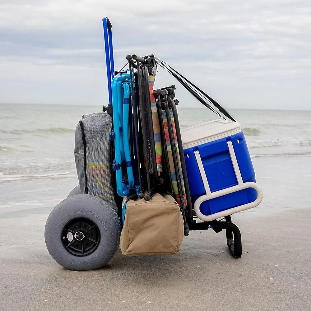 Foldable Beach Cart with Balloon Wheels – Rustproof & Lightweight - Strike Algo