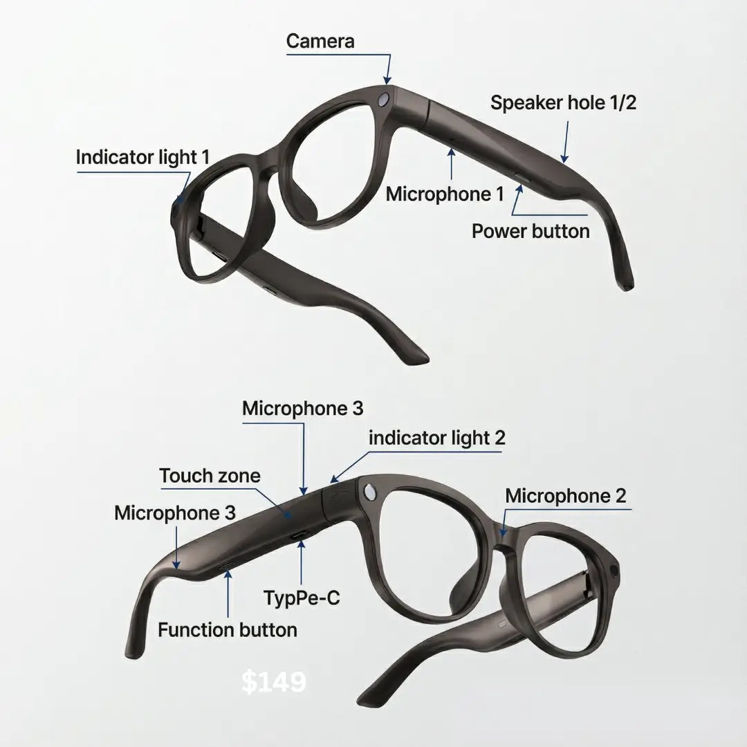 Revolutionary Smart Glasses with Camera - AI-Powered Recording & Translation Eyewear Strike Algo