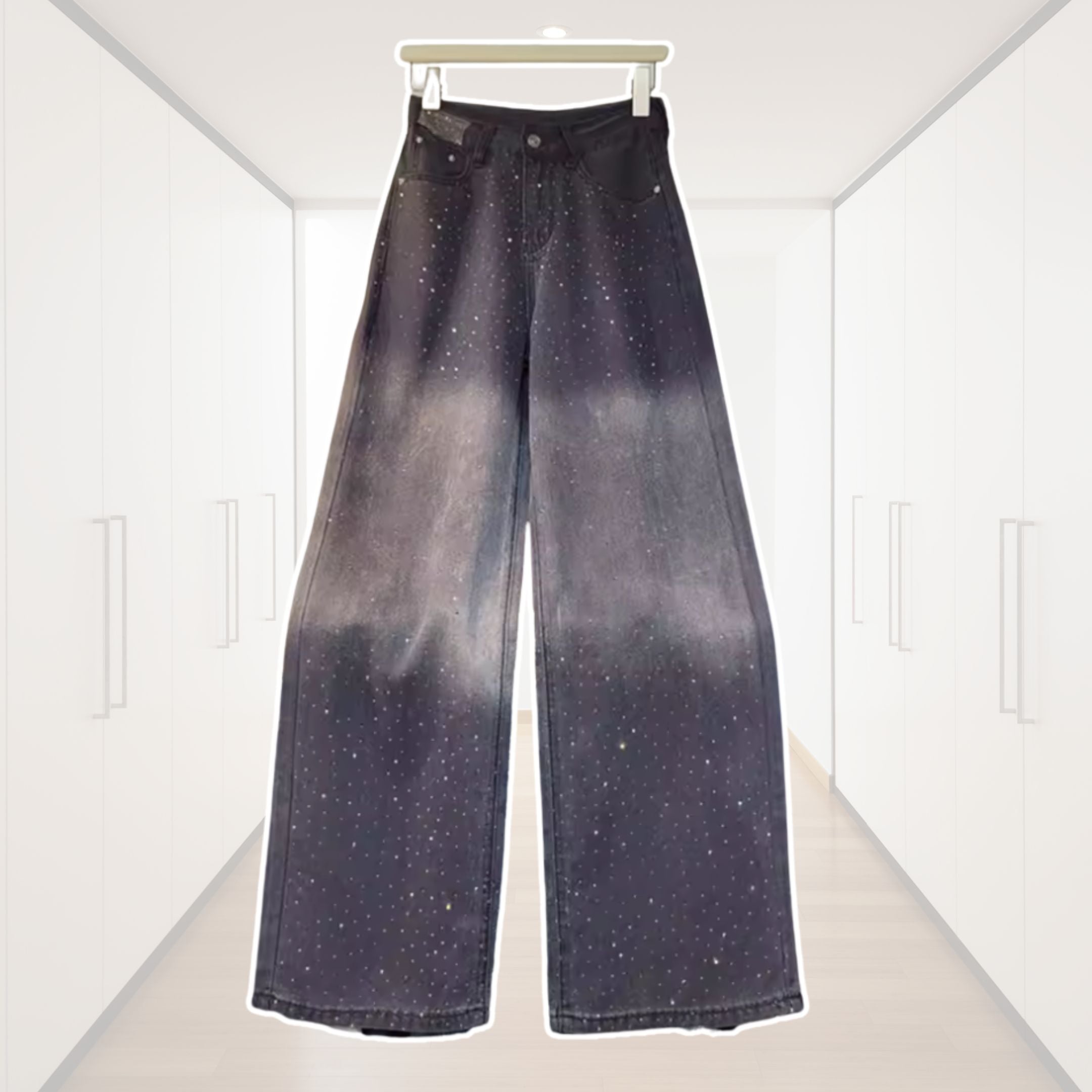 Gradient Diamond Denim Pants for Women