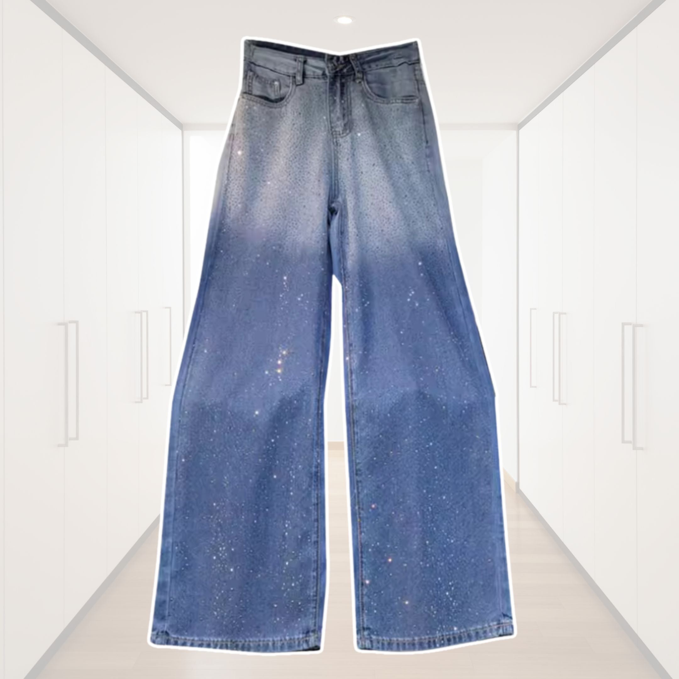Gradient Diamond Denim Pants for Women