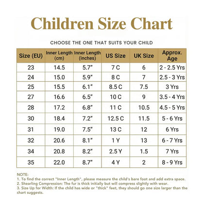 Size chart showing proper fit measurements for baby shoes from 6-24 months