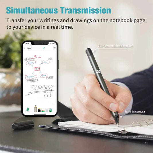 Smart digital pen transferring handwritten notes from notebook to smartphone in real time