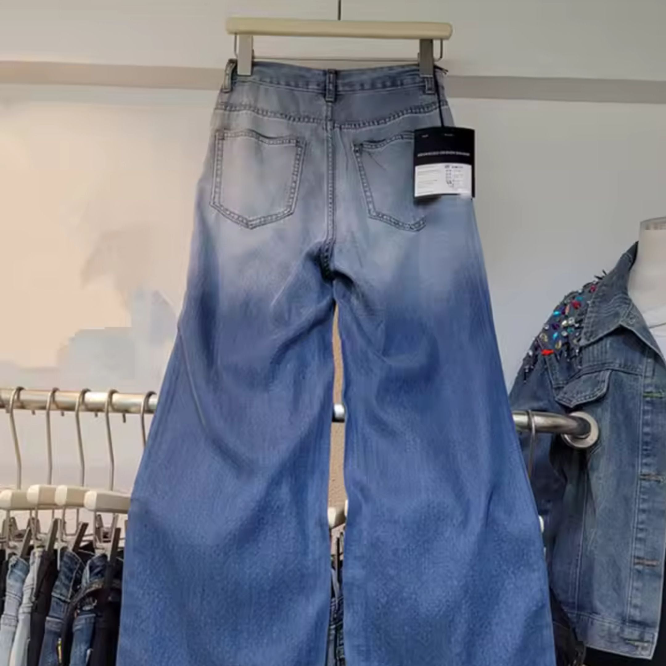 Gradient Diamond Denim Pants for Women
