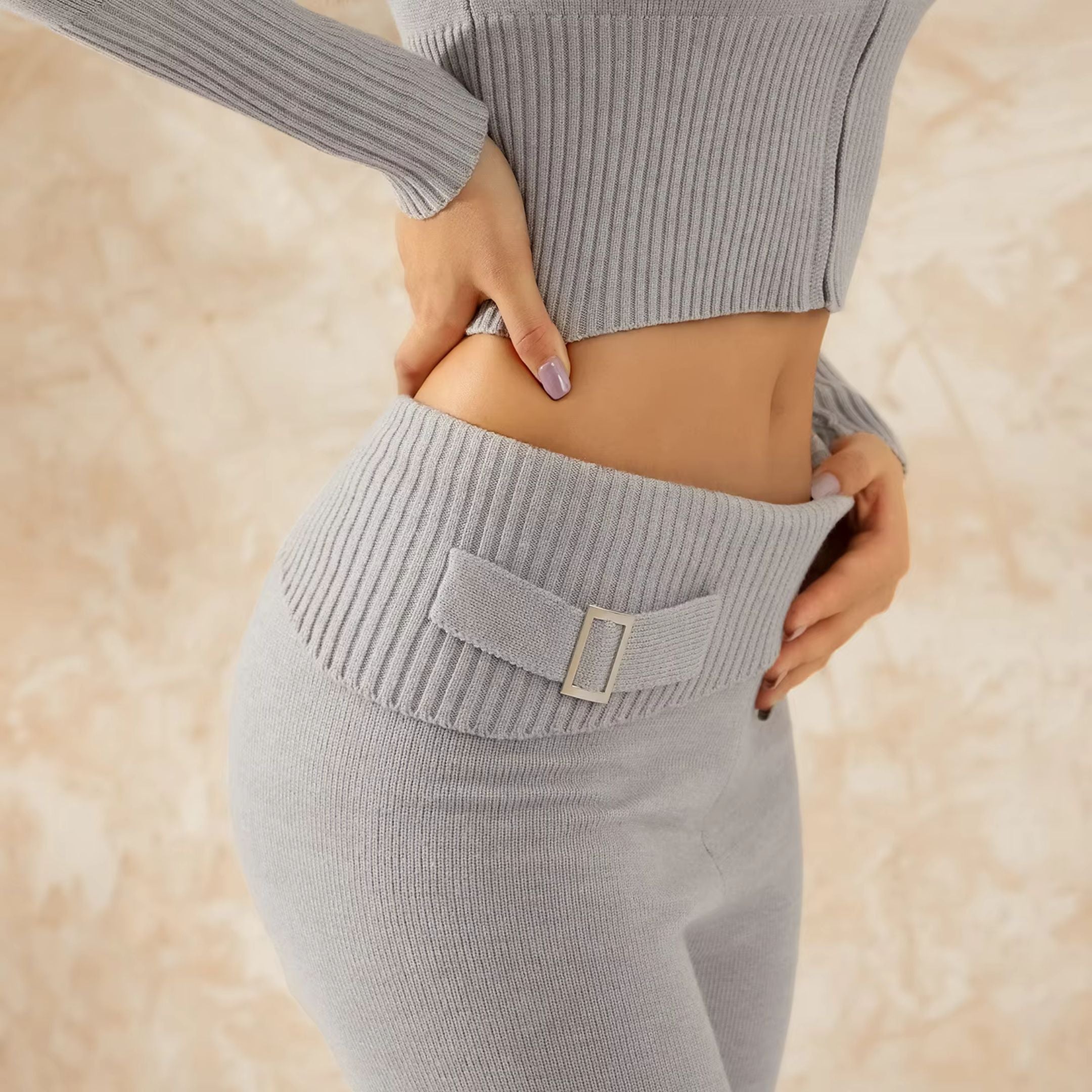 Women's Knitted Long Sleeve Hoodie and Pants Zip Up Sets