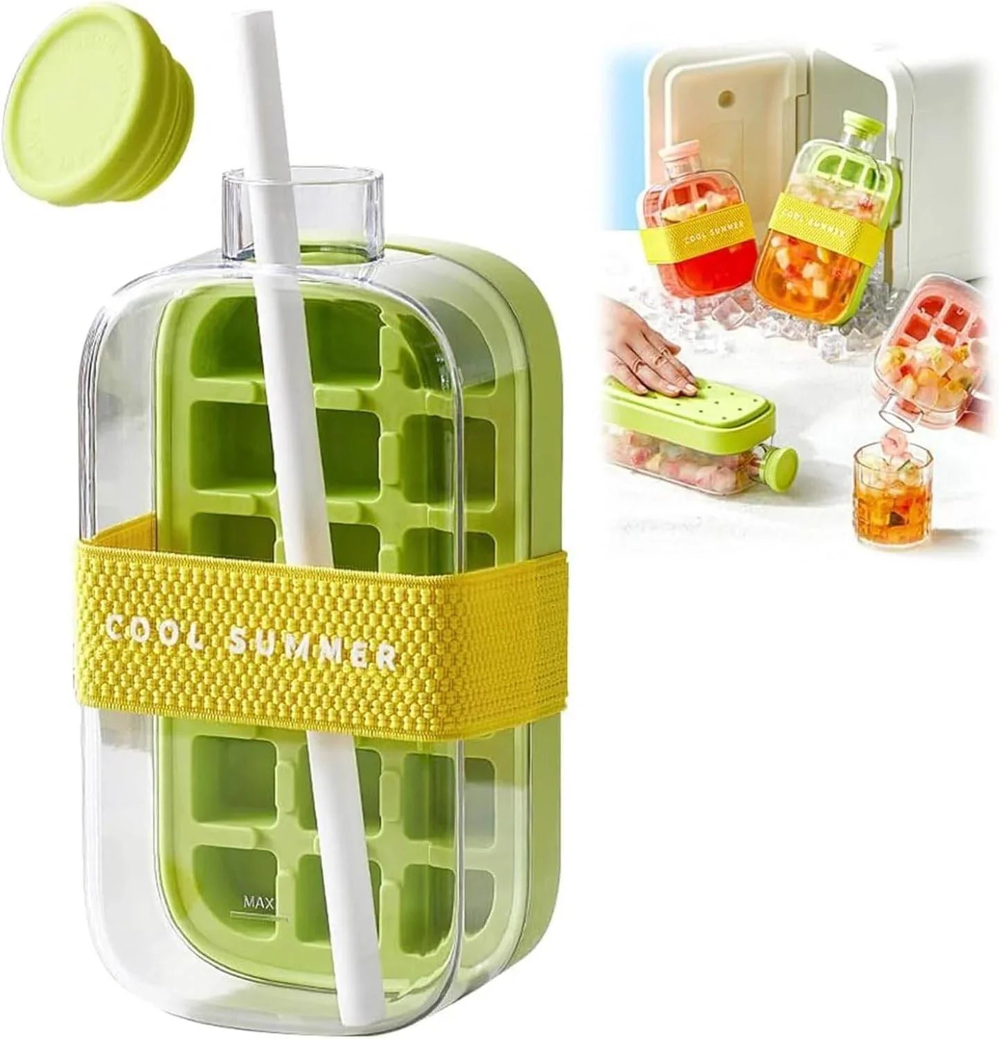Portable Ice Cube Bottle with Straw – Press to Release, Leak proof, BPA-Free - Strike Algo