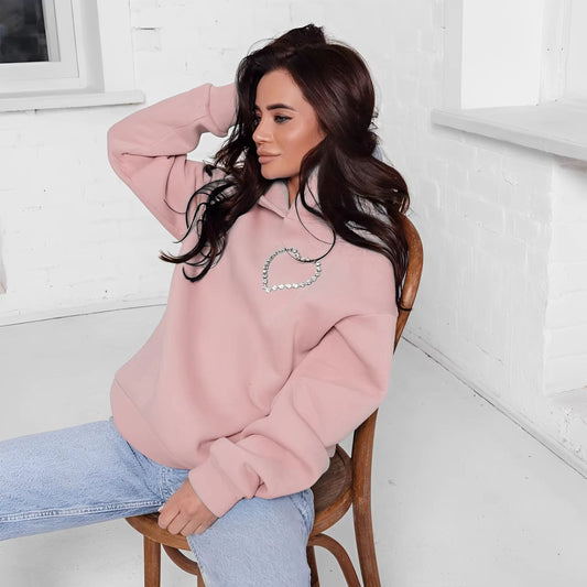Women's Hoodie Heart Shape Hooded Backless Hollow Out Rhinestone