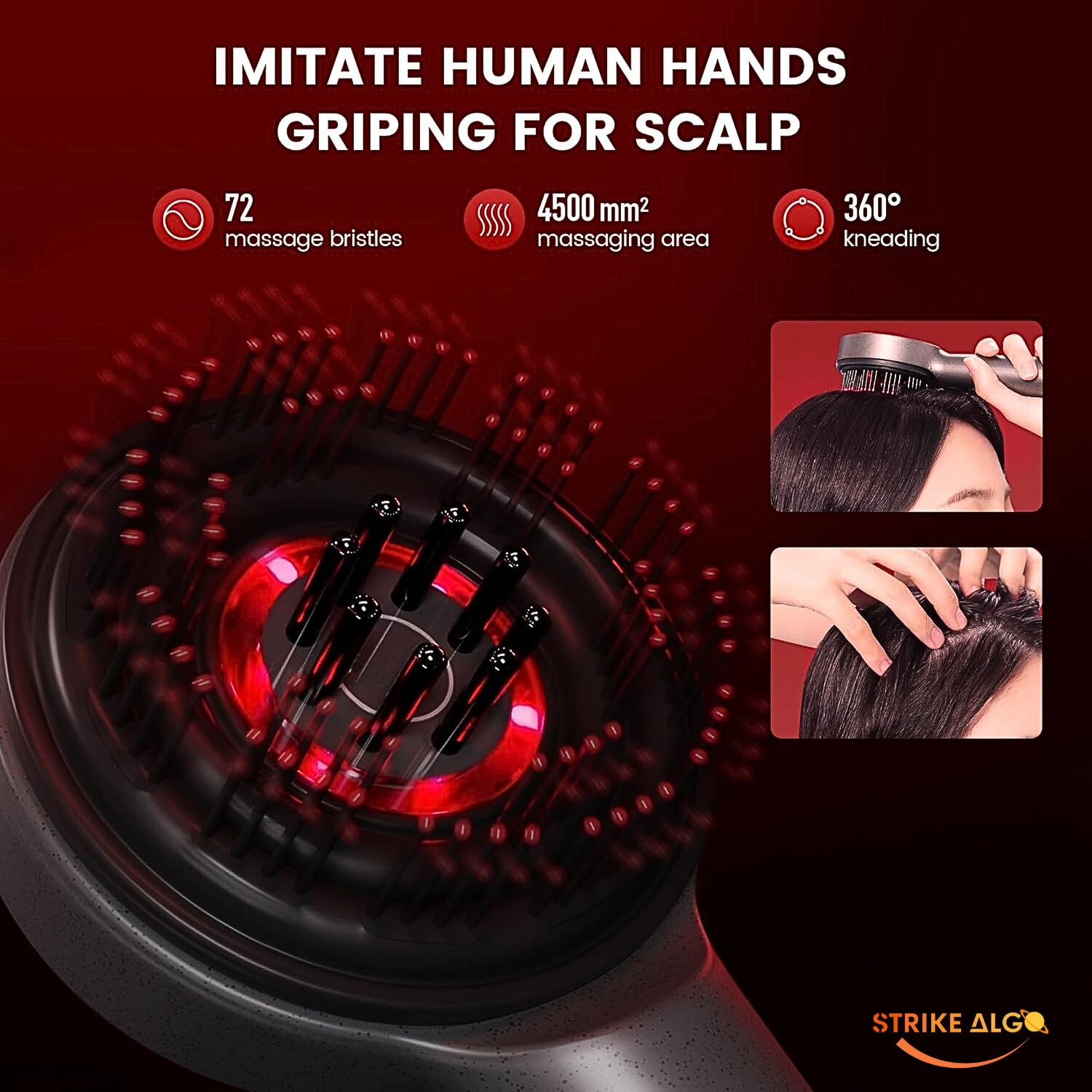 Professional Scalp Massager - Strike Algo Scalp Massager For Hair Growth | Shiatsu Electric- IPX7 Strike Algo