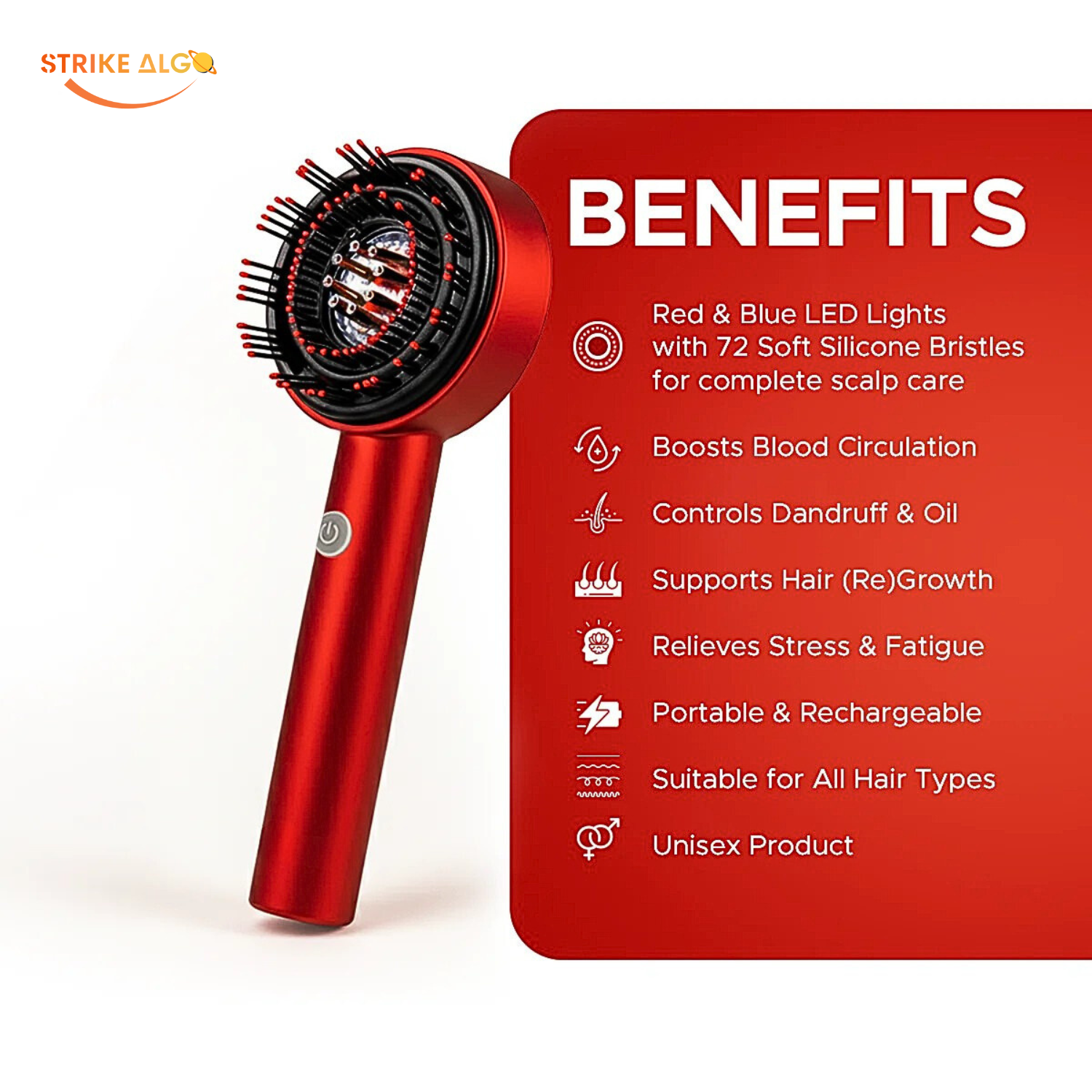 Professional Scalp Massager - Strike Algo Scalp Massager For Hair Growth | Shiatsu Electric- IPX7 Strike Algo
