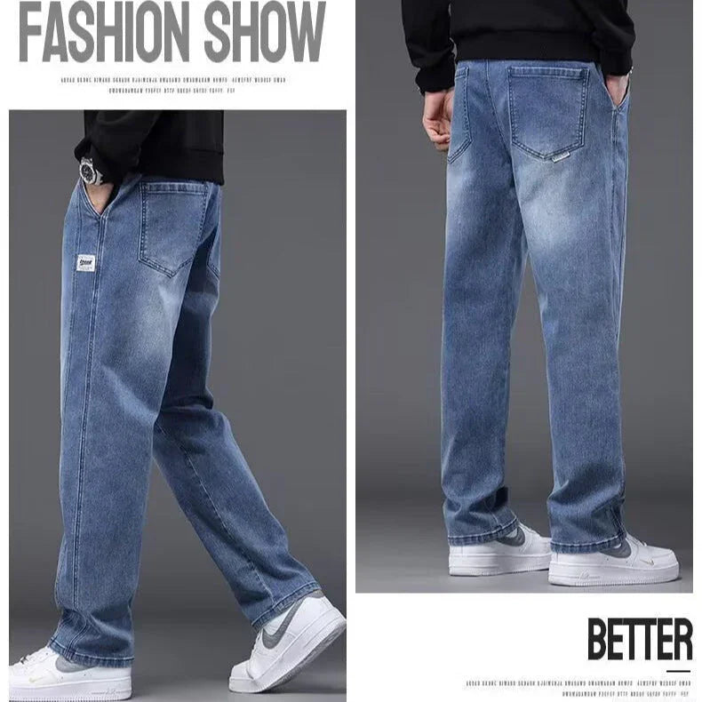 Men’s Vintage Elastic Waist Jeans | Comfortable Straight Leg Denim Pants of Strike Algo - Strike Algo