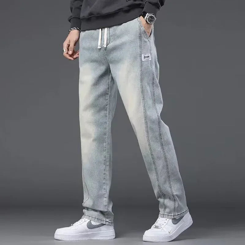 Men’s Vintage Elastic Waist Jeans | Comfortable Straight Leg Denim Pants of Strike Algo - Strike Algo