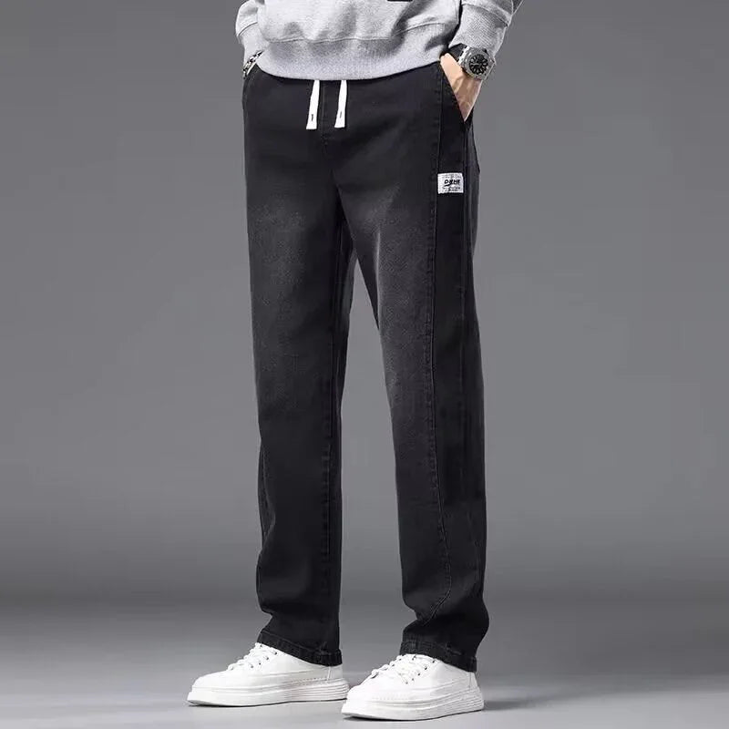Men’s Vintage Elastic Waist Jeans | Comfortable Straight Leg Denim Pants of Strike Algo - Strike Algo