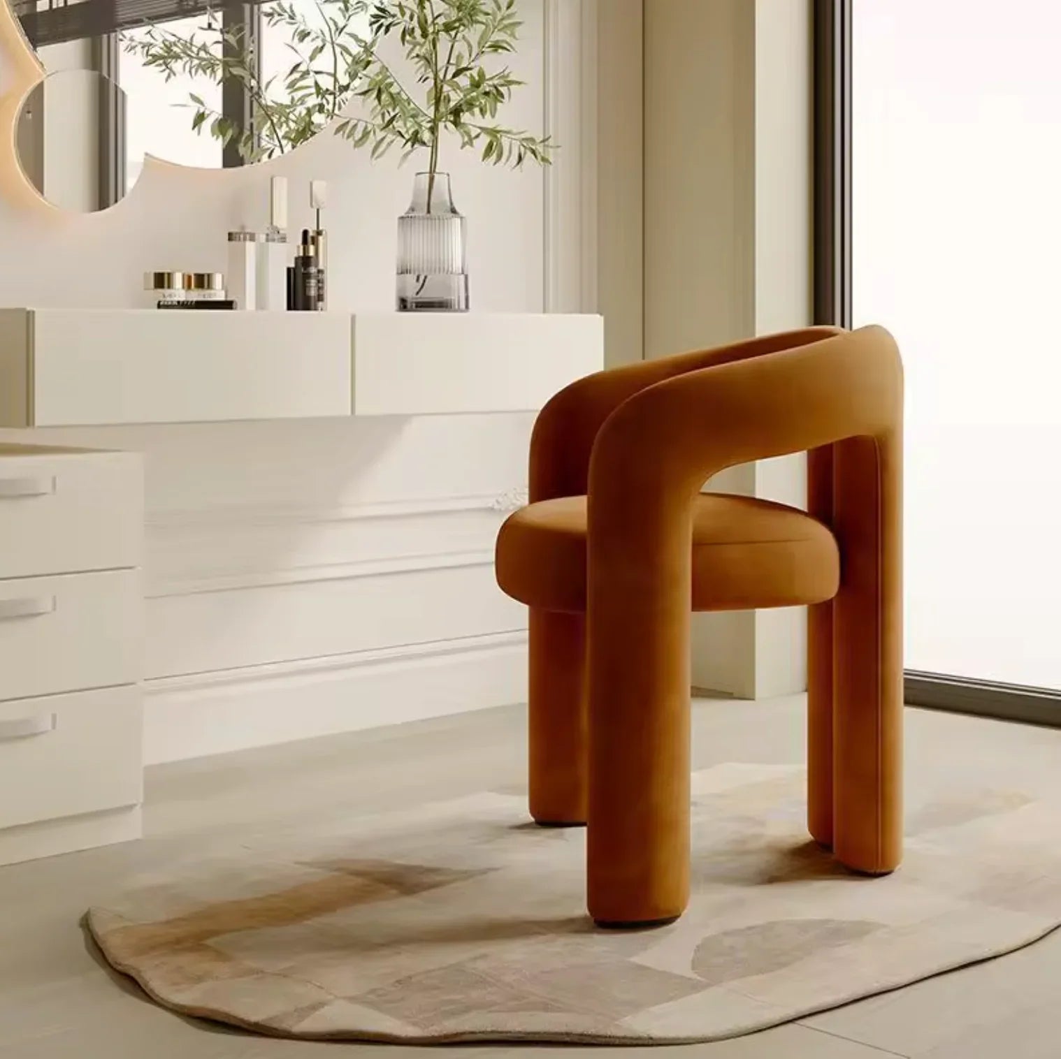 Modern Barrel Dining Chair - Velvet Upholstered Accent Chair with Arms and Metal Frame - Comfortable Ergonomic Design for Dining Room, Living Room - Strike Algo