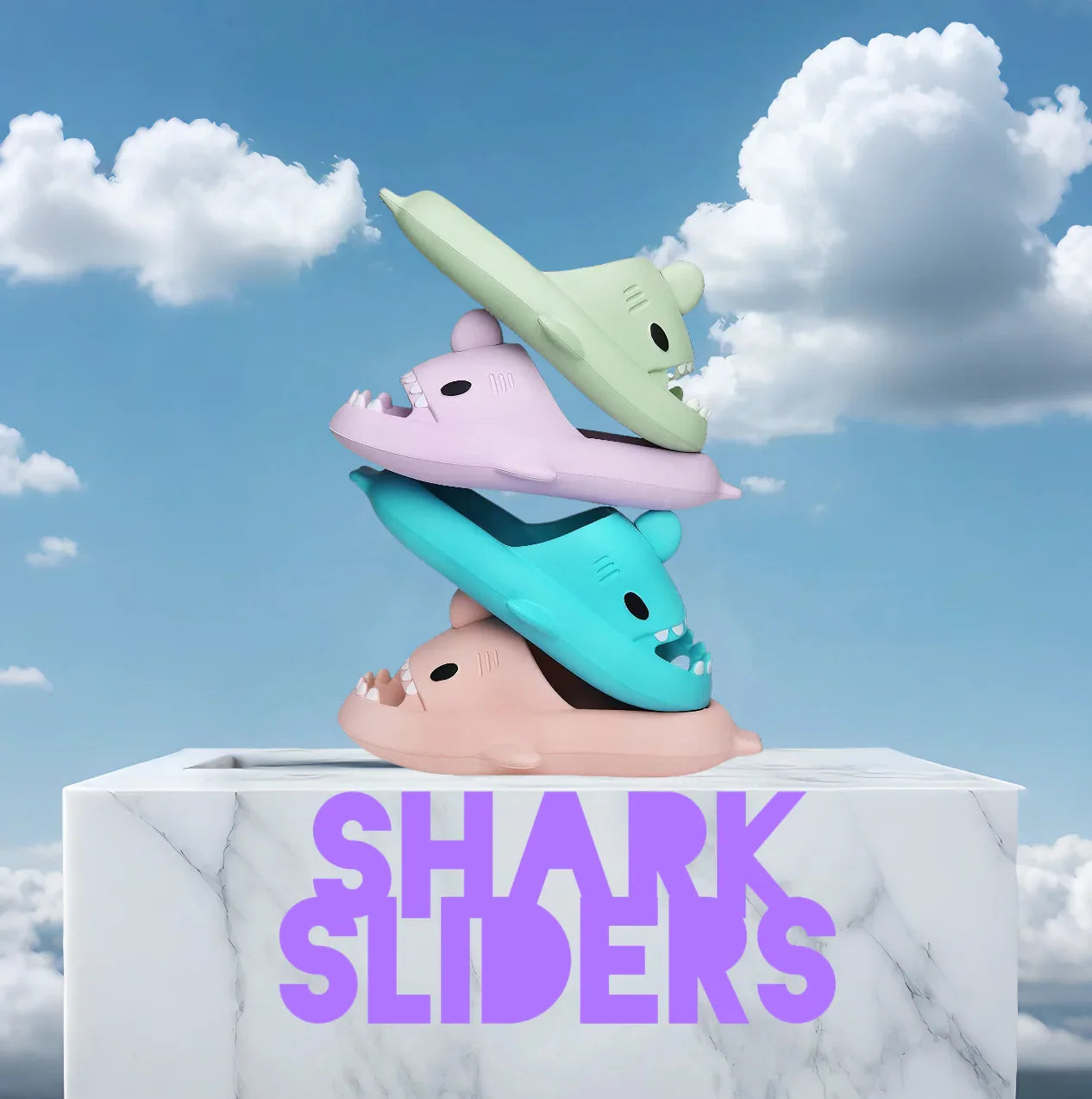 Shark Slides Cloud Slippers – Unisex Anti-Slip Open-Toe Summer Sandals - Strike Algo
