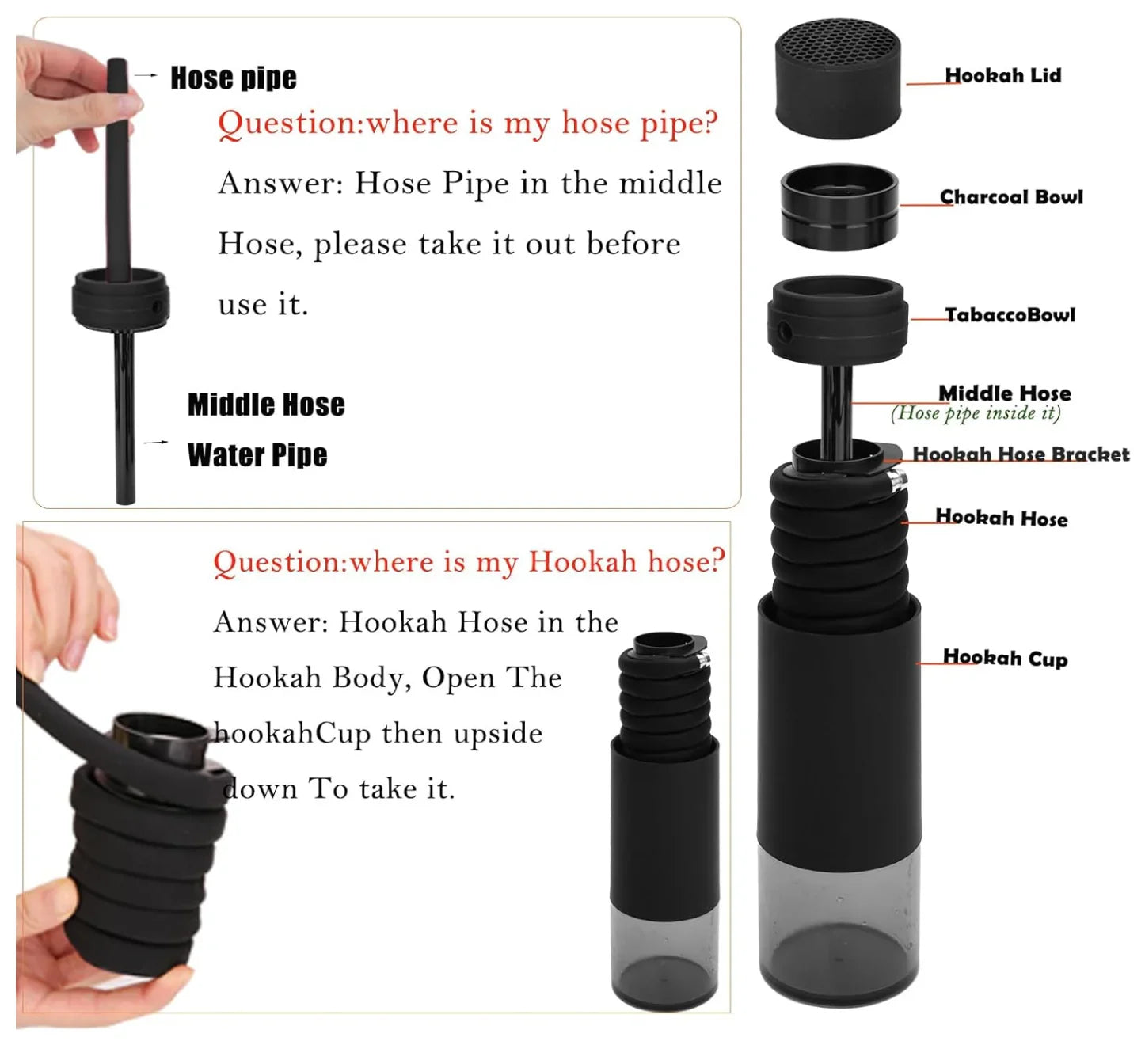 Mini Portable Hookah Set – Compact Design with Silicone Hose, Wind Cover & Travel Bag - Strike Algo