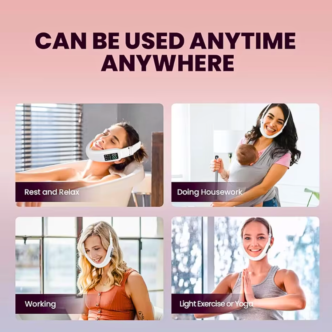 Electric V-Face & Double-Chin Sculpting Device — 8 Modes, 15 Intensities, Ergonomic Under-Chin Fit Strike Algo