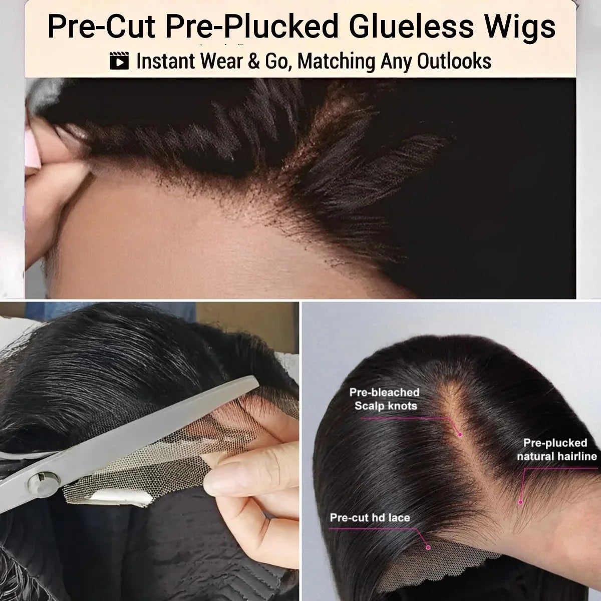 Premium Glueless Wig | Pre-Plucked Human Hair with Natural Hairline - Strike Algo