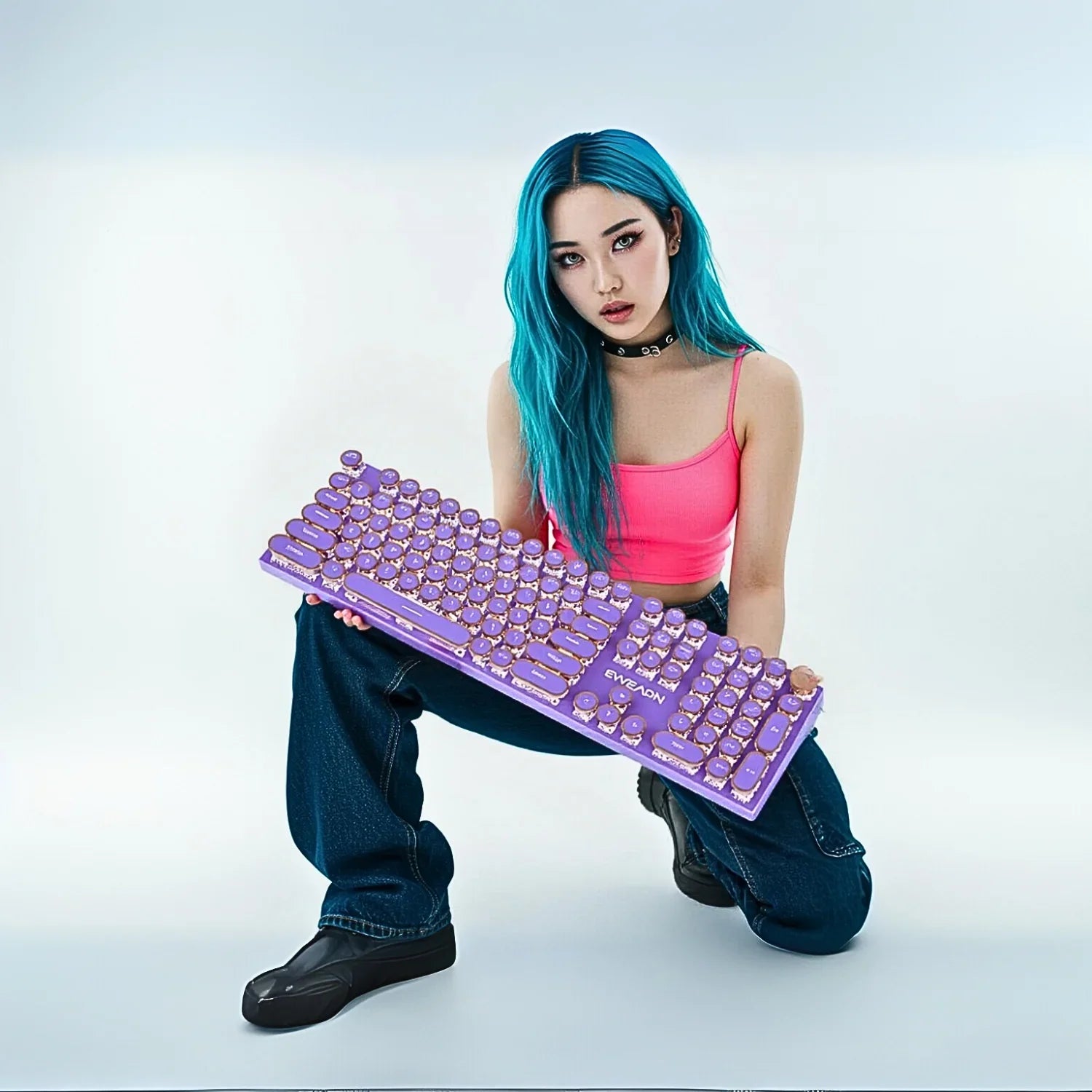 TISHLED retro mechanical gaming keyboard (Matcha Green) — 104-Key NKRO, White LED, Volume Knob, USB-C - Strike Algo