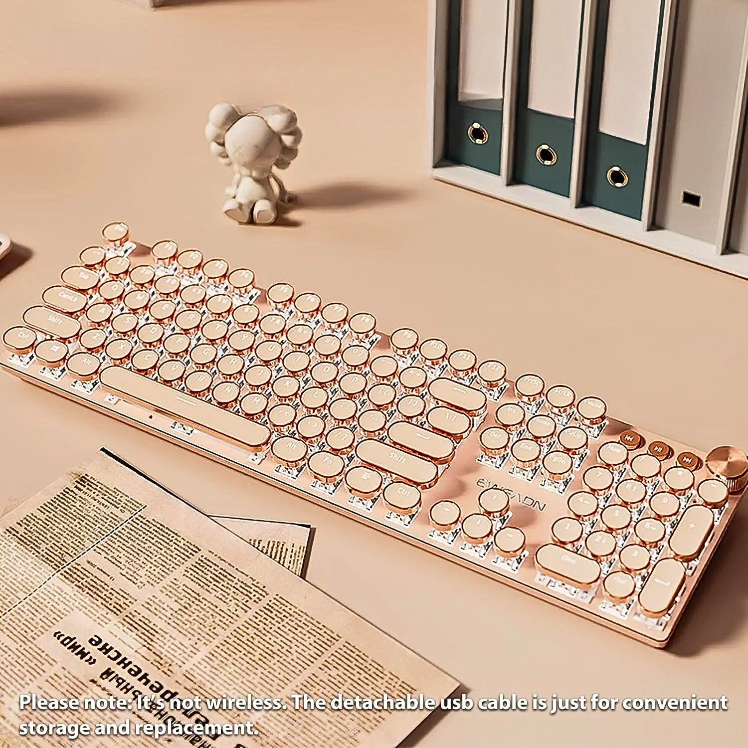 TISHLED retro mechanical gaming keyboard (Matcha Green) — 104-Key NKRO, White LED, Volume Knob, USB-C - Strike Algo