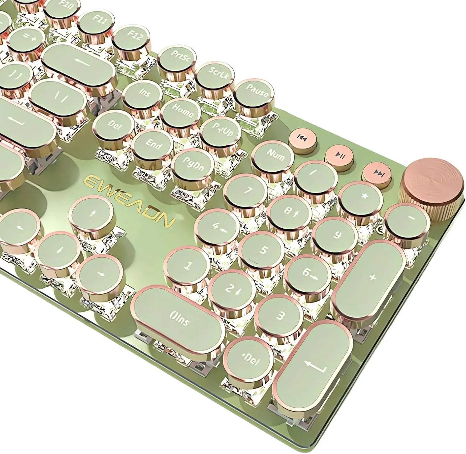 TISHLED retro mechanical gaming keyboard (Matcha Green) — 104-Key NKRO, White LED, Volume Knob, USB-C - Strike Algo
