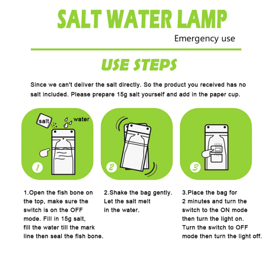 Strike Algo solution for emergency/adventures/camping for LED/ LIGHT holding/ power up to 140 hours to 200 hours without any Battery or pollution to environment. It is sustainable for nature camp the only you need is Salt + Water!